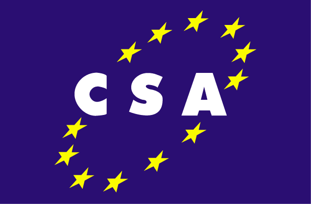 Bandiera simil-UE con scritta 'CSA' bianca in mezzo